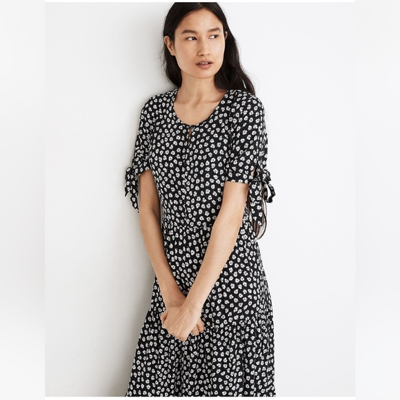 Madewell Tie Sleeve Tiered Midi Dress NWT - Picture 3 of 11